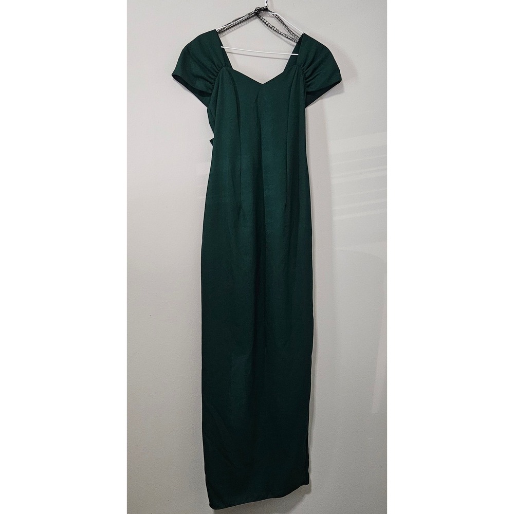 Vintage Forest Green Maxi Dress Oversized Back Bow Formal Gown Sweetheart 3/4